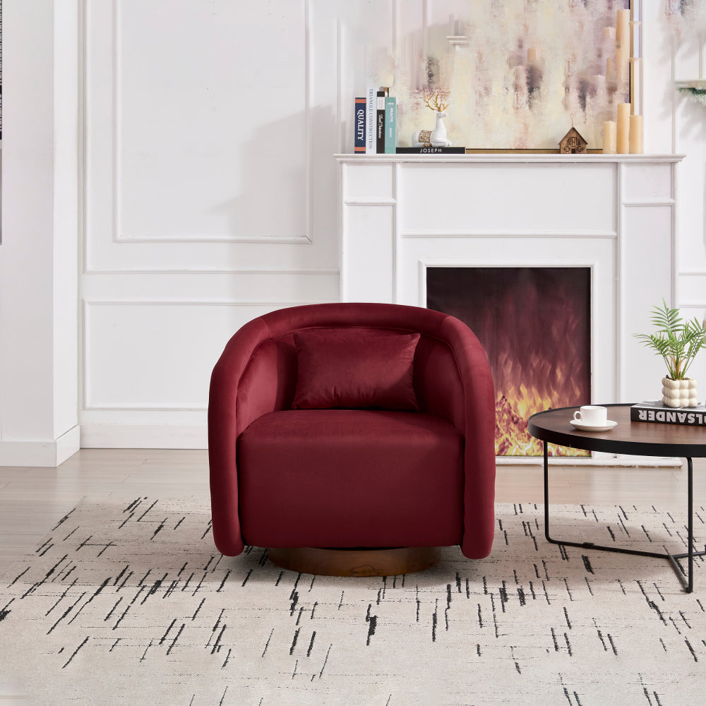 Swivel Accent Chair, 360-degree Swivel Barrel Chair with Velvet Fabric Upholstery, Comfy Pumpkin-Shaped Swivel Chair for Living Room, Bedroom, or Office