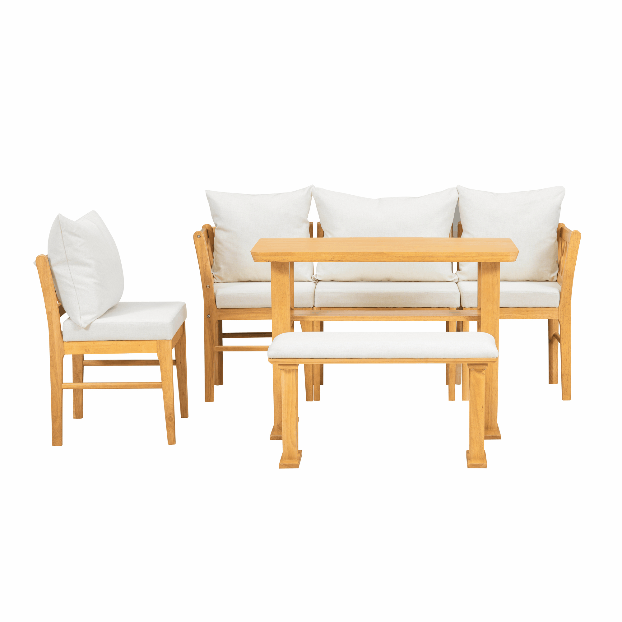 Small Farmhouse Solid Wood Kitchen Nook Dining Room Breakfast Nook Table Set for 6, Space Saving High Top Corner Dining Table with Bench and Chairs (6 Piece)