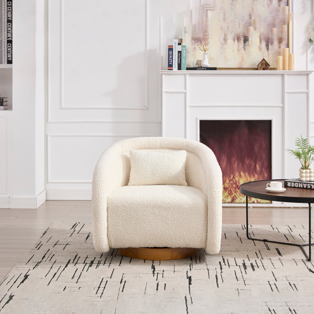Swivel Accent Chair, 360-degree Swivel Barrel Chair with Teddy Upholstery, Comfy Pumpkin-Shaped Swivel Chair for Living Room, Bedroom, or Office
