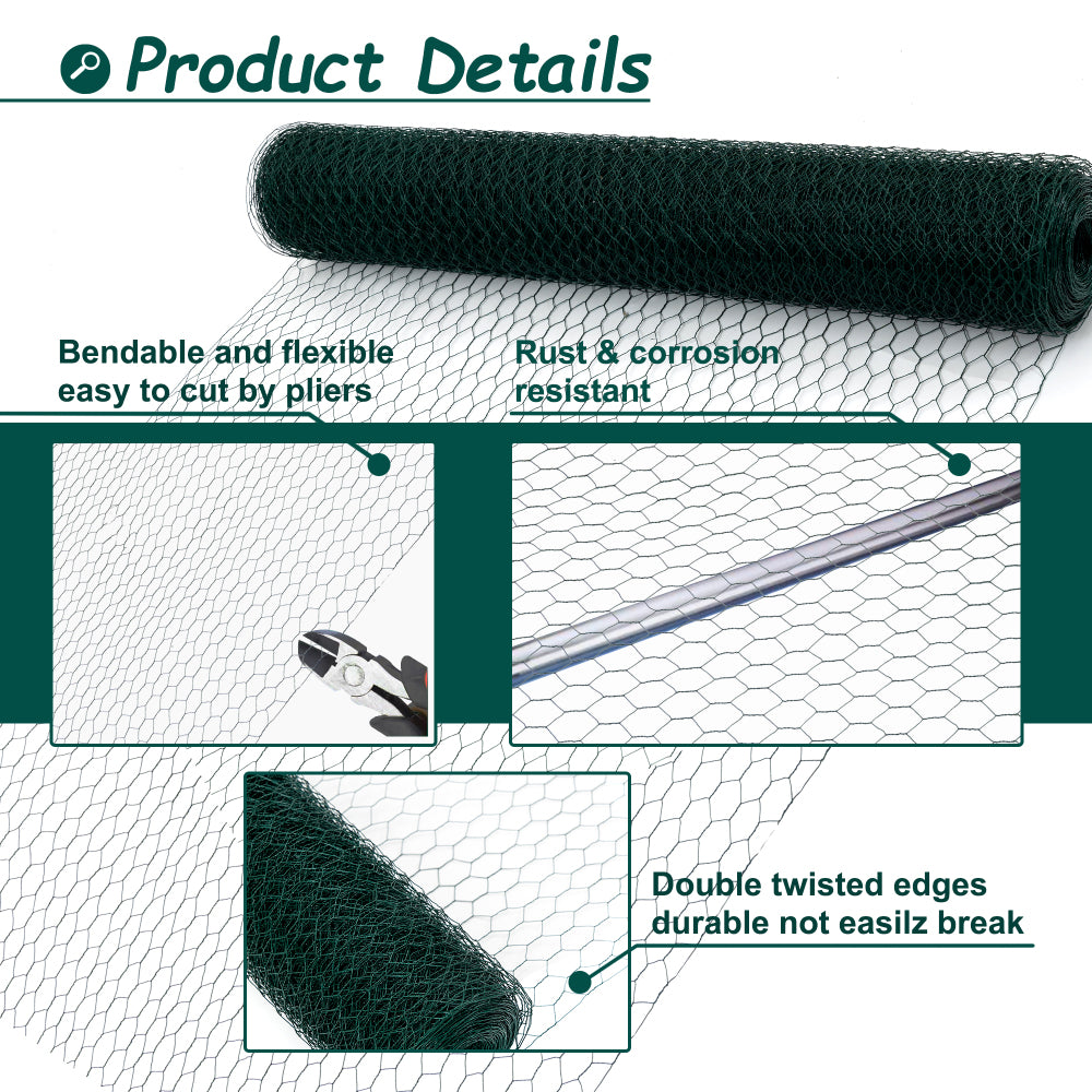 60M Large Size Galvanized Hexagonal Floral Green Chicken Wire, Outdoor Anti-Rust Chicken Wire Poultry Netting for Garden, Large Chicken Coop Wire Fencing