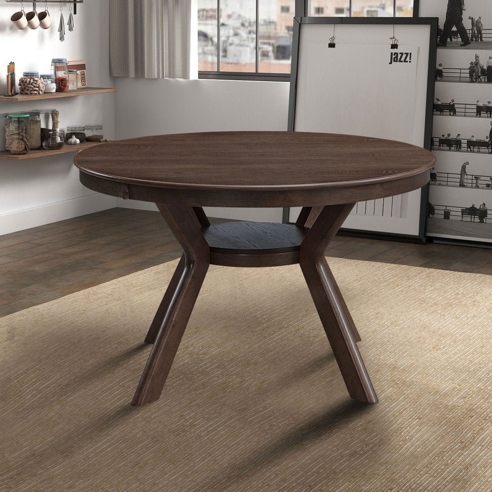 47.24''Round Rubber Wood Dining Table for 4-6 with Wooden Trestle Pedestal Base,Modern Kitchen Wooden Table Dinner Table for Dining Room, Living Room,Oak(1Table)