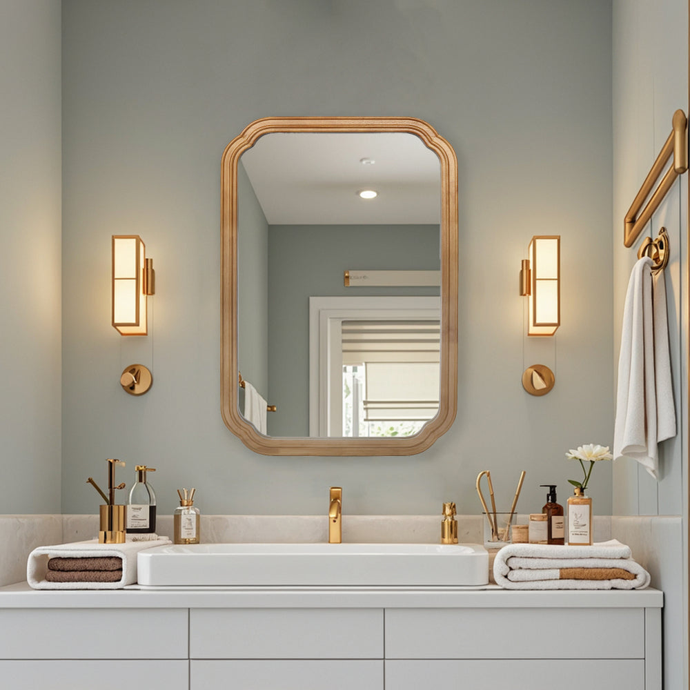 29.72*19.69 inches Functional Mirror with Cabinet, Wood Framed Bathroom Wall Cabinet with Mirror and Adjustable Shelves, Wall Mounted Mirror with Storage for Bathroom