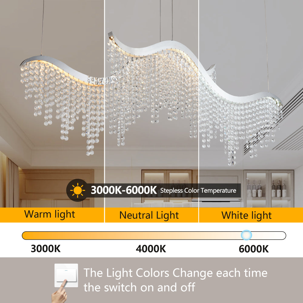 36-inch Modern Wave LED Crystal Chandelier - Adjustable Color Temperature 3000K/4000K/6000K - Adjustable Height - Elegant Chandelier for Living Room and Luxurious Space