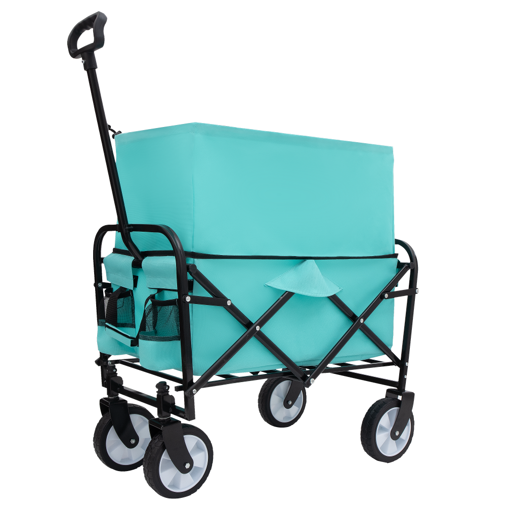 Minimeetall Extention Collapsible Foldable Wagon Cart with strapping system Beach Wagon Utility Cart Utility Wagon Grocery Cart for for Camping Shopping Sports Gardeing Fishing Supports 225lbs  blue