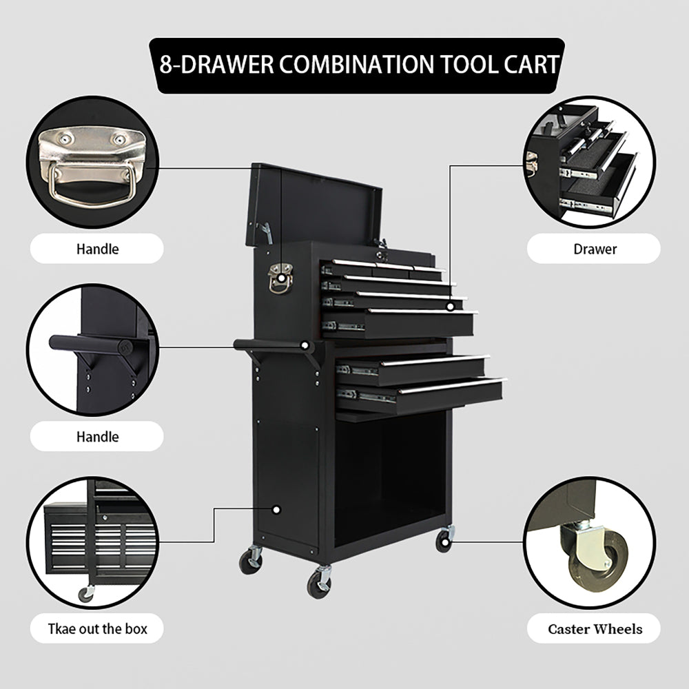eight-drawer large capacity rolling toolbox, detachable cabinet storage toolbox with wheels and drawers, detachable toolbox with lock for workshop mechanical garage
