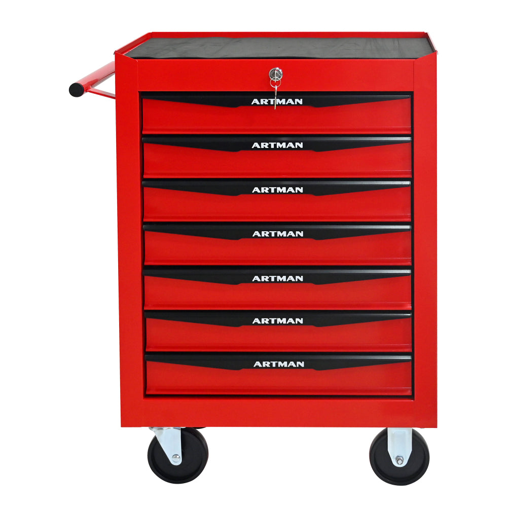 Rolling Metal Tool Chest with 7 Drawers, 20" 7-Drawer Tool Chest Cabinet with Ball Bearing Drawer Slides, Steel Tool Storage Box Organizer -Red&Black