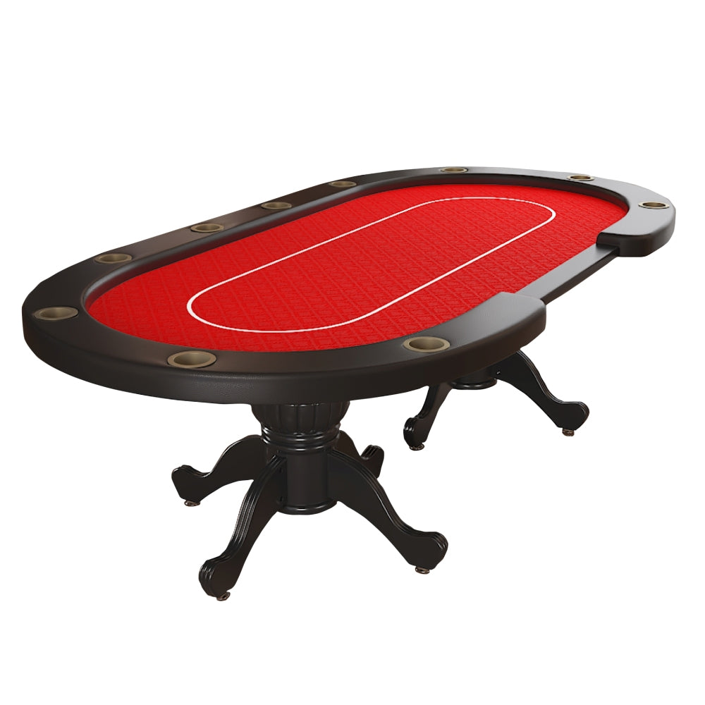 96" Oval Aura Poker Table for 10 Players Texas Holdem Poker Card with Bet Line Felt Surface Jumbo Cup Holders Red