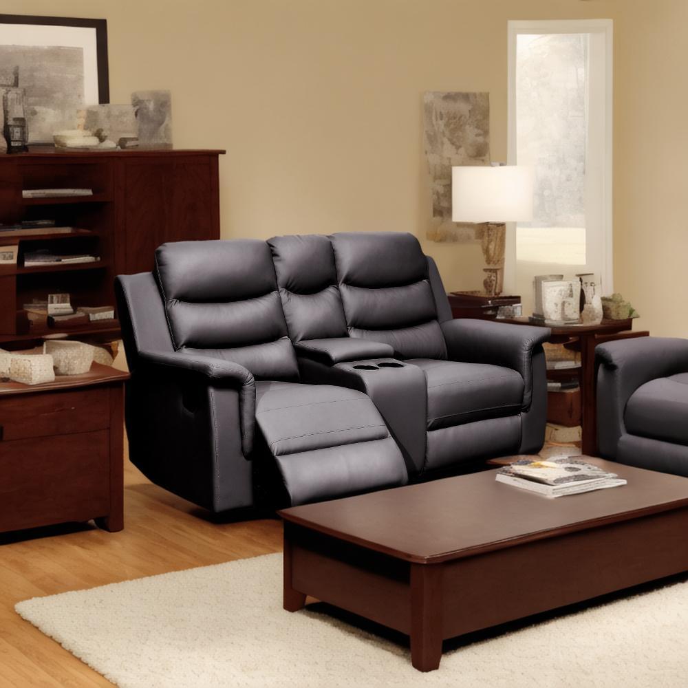 Reclining Loveseat with Middle Console Slipcover,  Stretch Loveseat Reclining Sofa Covers (BLACK, 2 Seat Recliner Cover with Console)