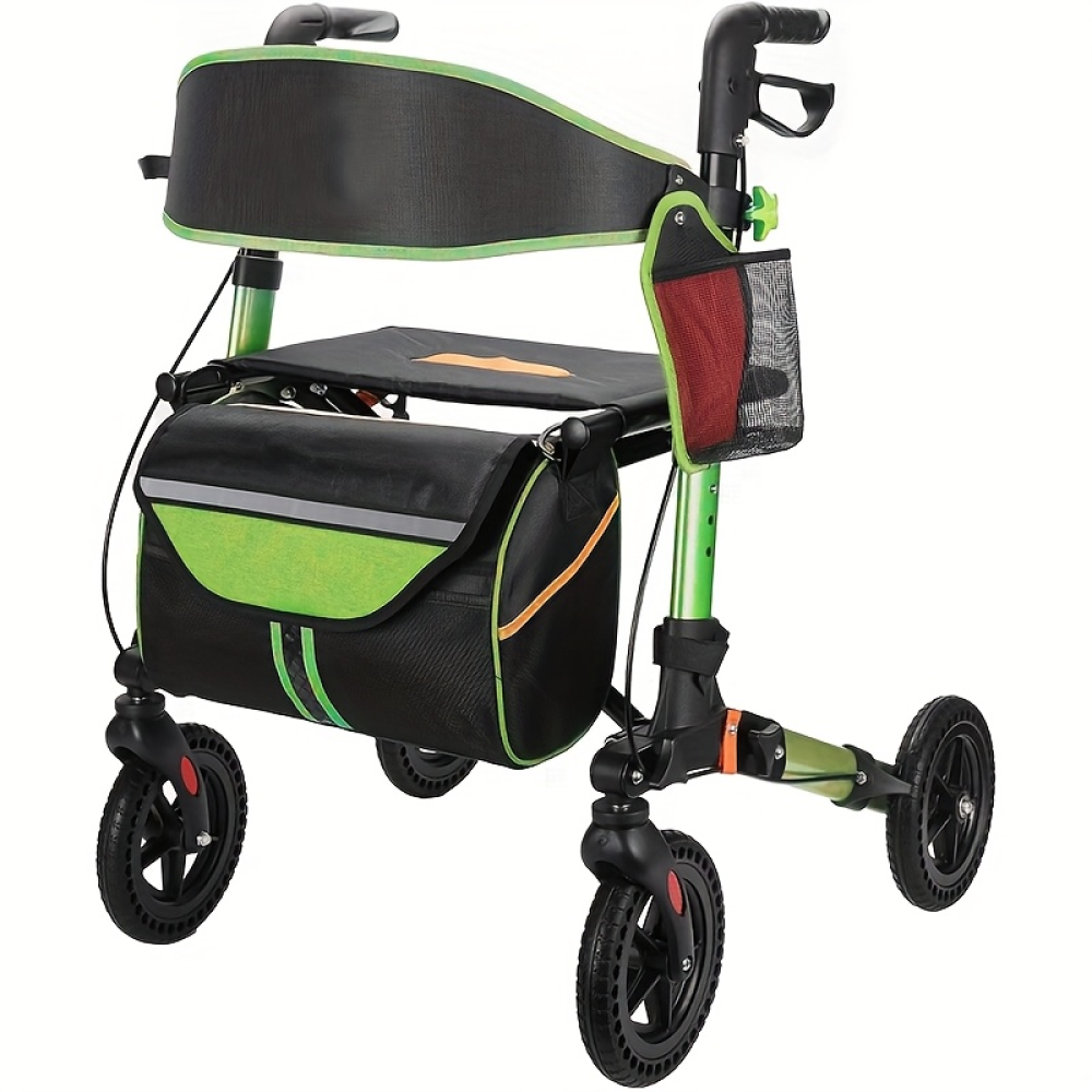 Rollator Walker for Seniors, Lightweight Foldable All Terrain Rolling Walker with seat, Aluminum Walkers with 8 inch Rubber Wheels, Handles and Backrest for Seniors and Adult (GREEN)
