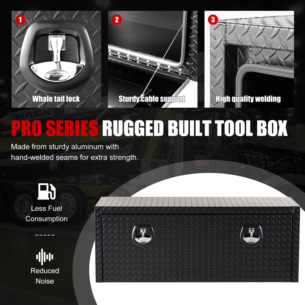 48 inch aluminum underbody truck tool box heavy duty underbed toolbox tool storage organizer chest with lock and keys, waterproof trailer box, extra thick diamond thread plate matte black finish