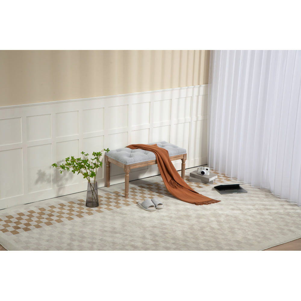 32"inch French Vintage Bedroom Bench Upholstered Dining Benches, Fabric End of Bed Bench for Bedroom Dining Room Living Room Entryway Light GRAY
