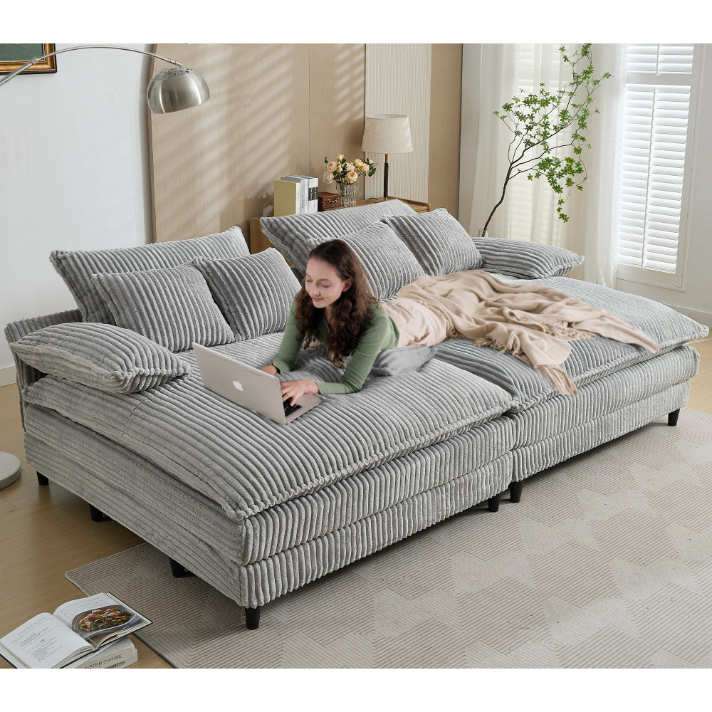 [NEW ARRIVED] [VIDEO PROVIDED] 54.75" W Oversized Chaise Lounge Chair,Fluffy cushioned sofa bed,Deep Seat,Corduroy,2 Pillows,4 gears can be adjusted,Leisure Sleeper Sofa Chair for Living Room, Black