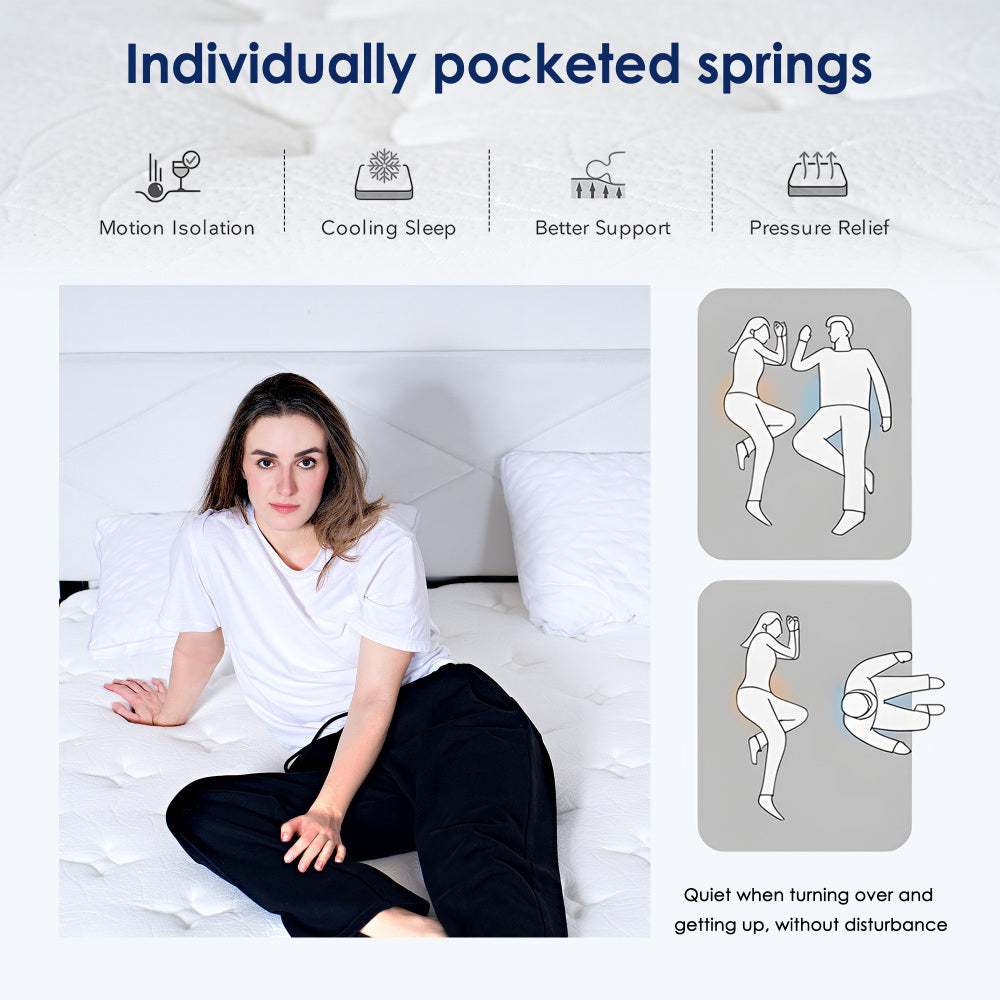 Queen Size Mattress,10 Inch Hybrid Mattress, Individually Pocketed Innerspring, Medium Firm