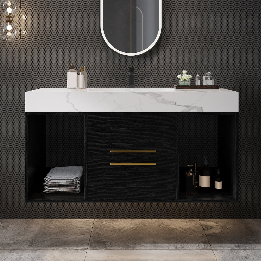 39.4" Bathroom Vanities with Ceramic Sink,Floating Bathroom Vanity,Wall Mounted Storage Cabinet with 2 Drawers and 2 Storage Spaces,Modern Bathroom Sink Cabinet with Metal Handles