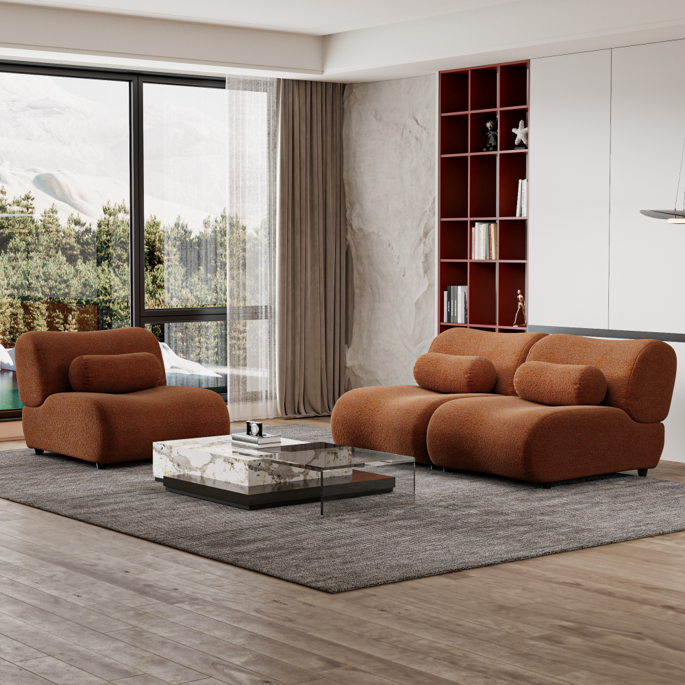 Contemporary Green Modular Sofa with Plush Chenille Upholstery - 3-Seat Sectional with Deep Seating & Soft Backrest - Perfect for Living Room Decor