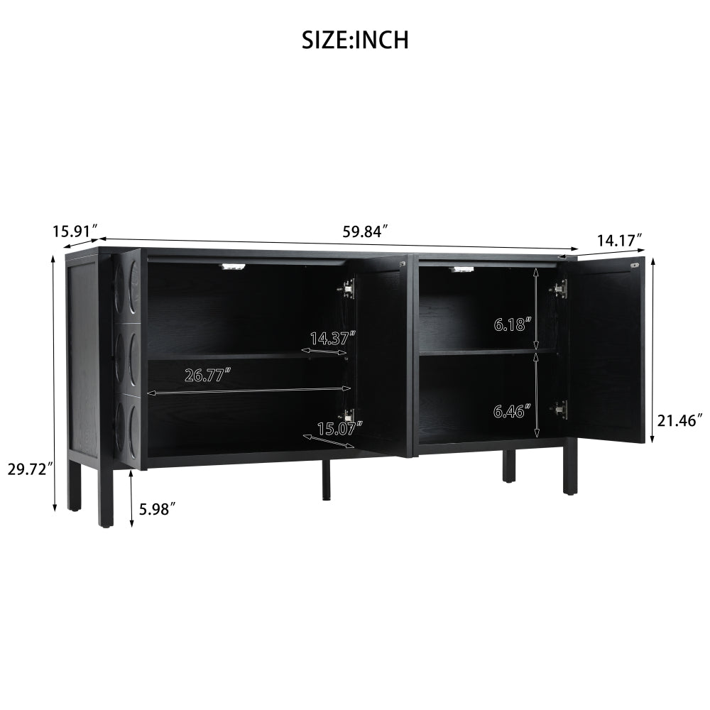 Stylish Storage Cabinet Sideboard Wooden Cabinet with Unique Geometric Circle Door Design,Suitable for Study Rooms ,Entrance and Living Room(Black)