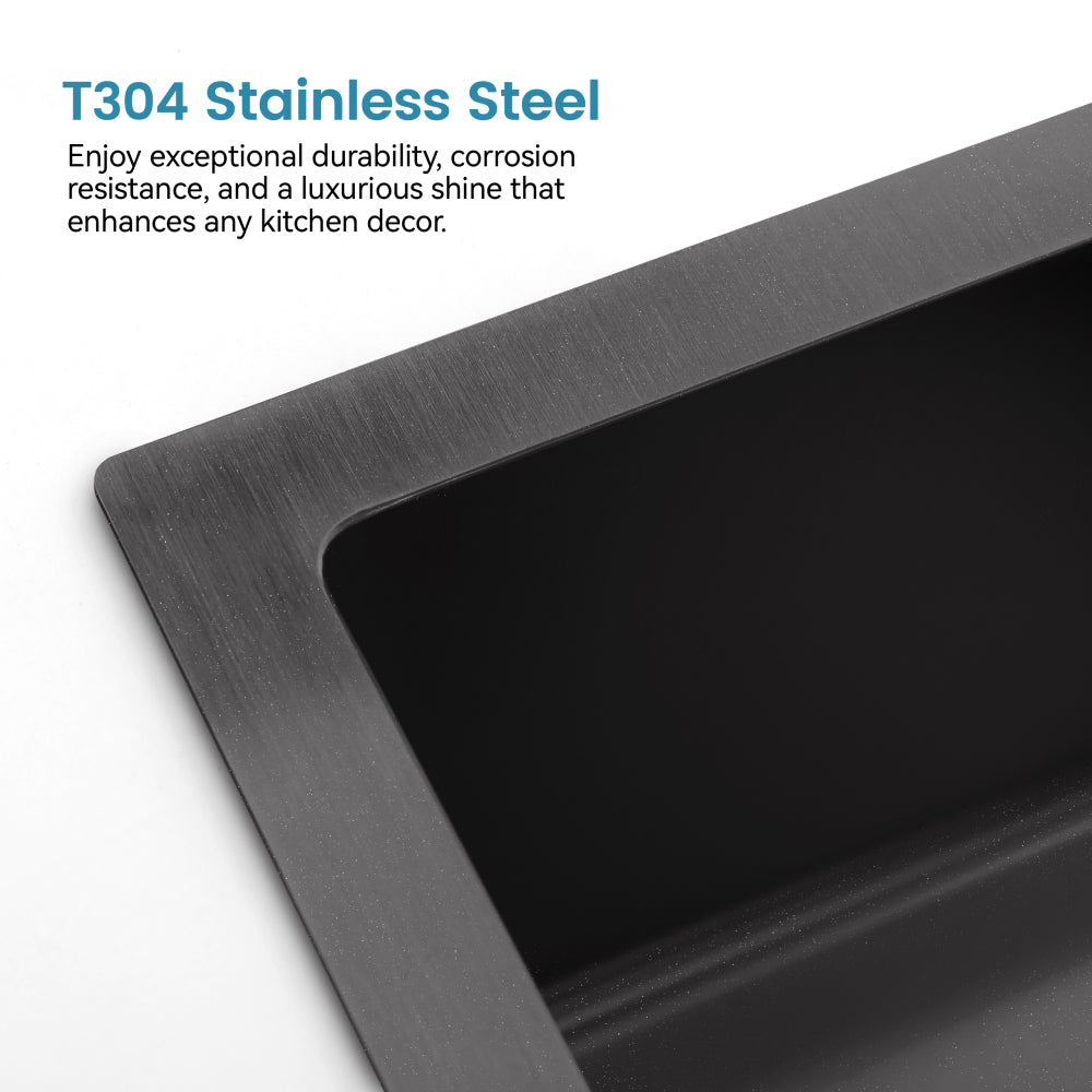 Stainless Steel Kitchen Sink, 30″x19″ Single Bowl, Undermount HandmadeSink in Black, with US Standard Drain and Hook, SS-BL-05