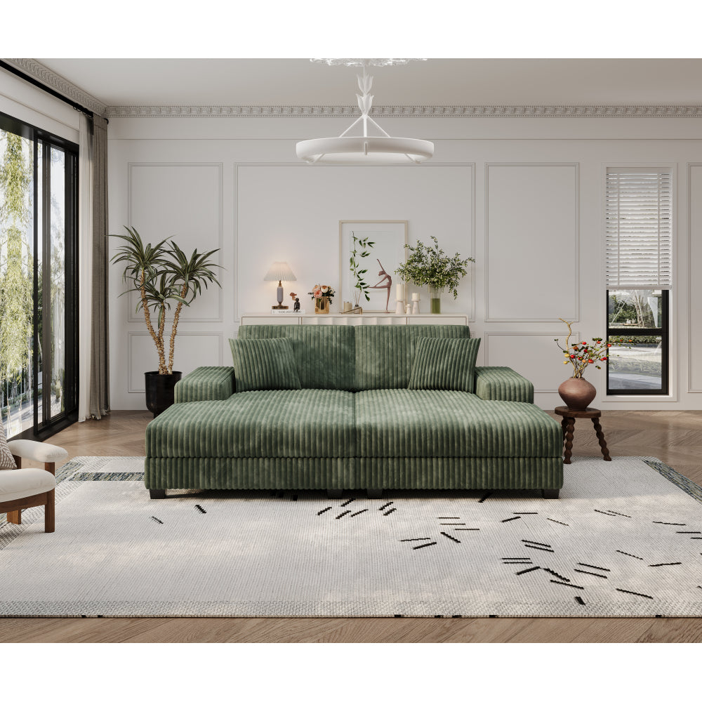 Convertible U-shaped Combination Sofa, Corduroy Fabric, Modern Comfortable Large Size 4 Seat Sofa, Living Room Double Lounge Chair ,Green