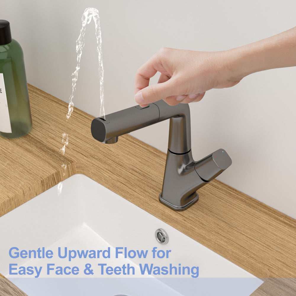 Pull-Down Bathroom Sink Faucet with Three Water Modes, Gunmetal Black