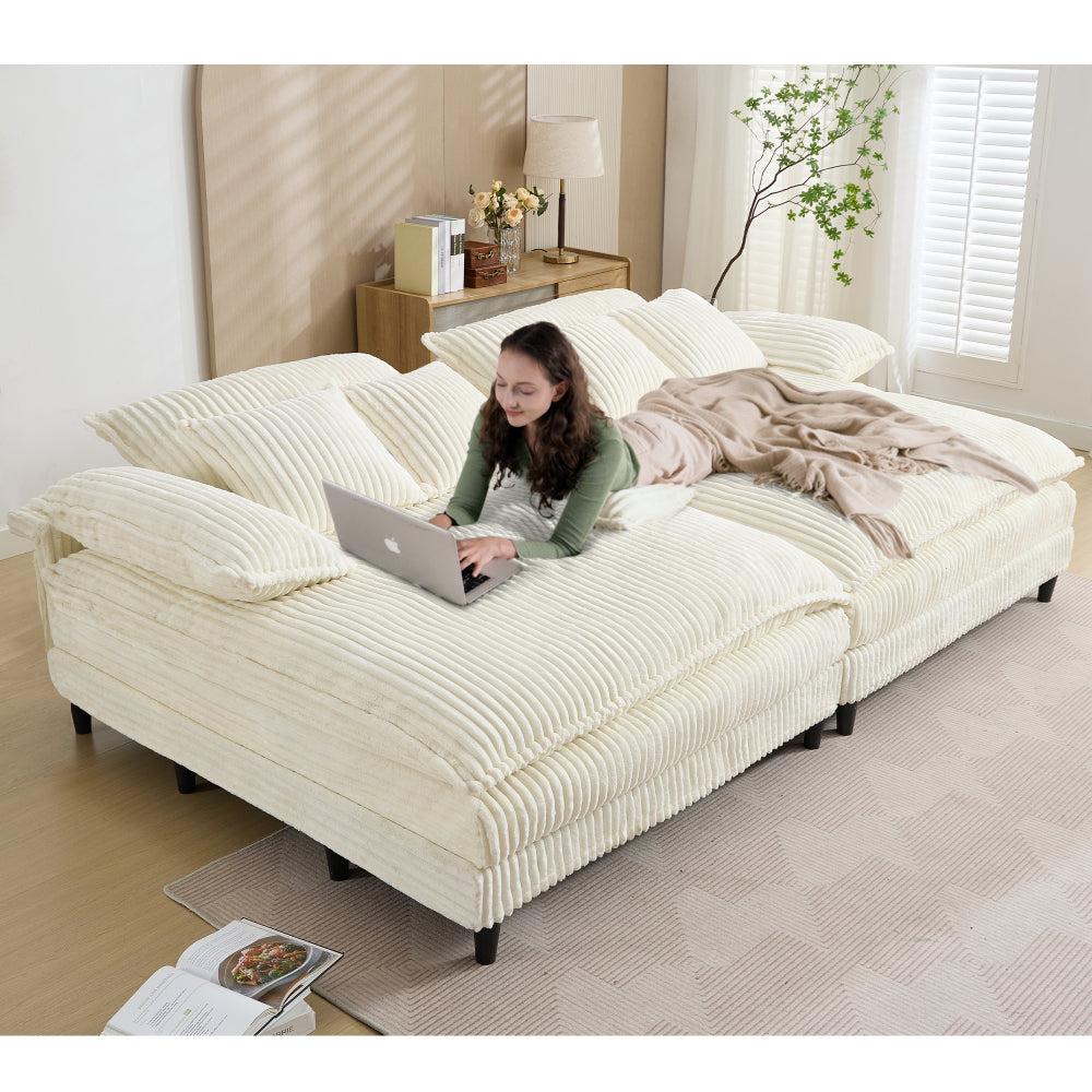 [NEW ARRIVED] [VIDEO PROVIDED] 54.75" W Oversized Chaise Lounge Chair,Fluffy cushioned sofa bed,Deep Seat,Corduroy,2 Pillows,4 gears can be adjusted,Leisure Sleeper Sofa Chair for Living Room, Black