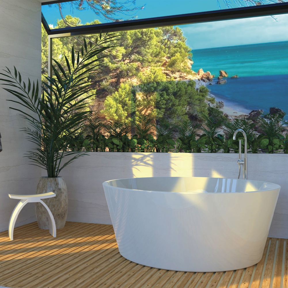 DAX Round Freestanding Acrylic Bathtub - Glossy White - 57" diameter