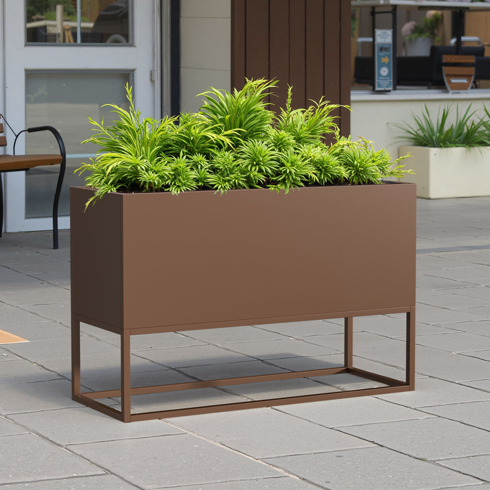 47*18*18 inch Large Metal Rectangular Planter with Shelves and Drainage Holes for Indoor/Outdoor Use, Perfect for Tall Plants, Flowers, or Shrubs in High-Traffic Areas