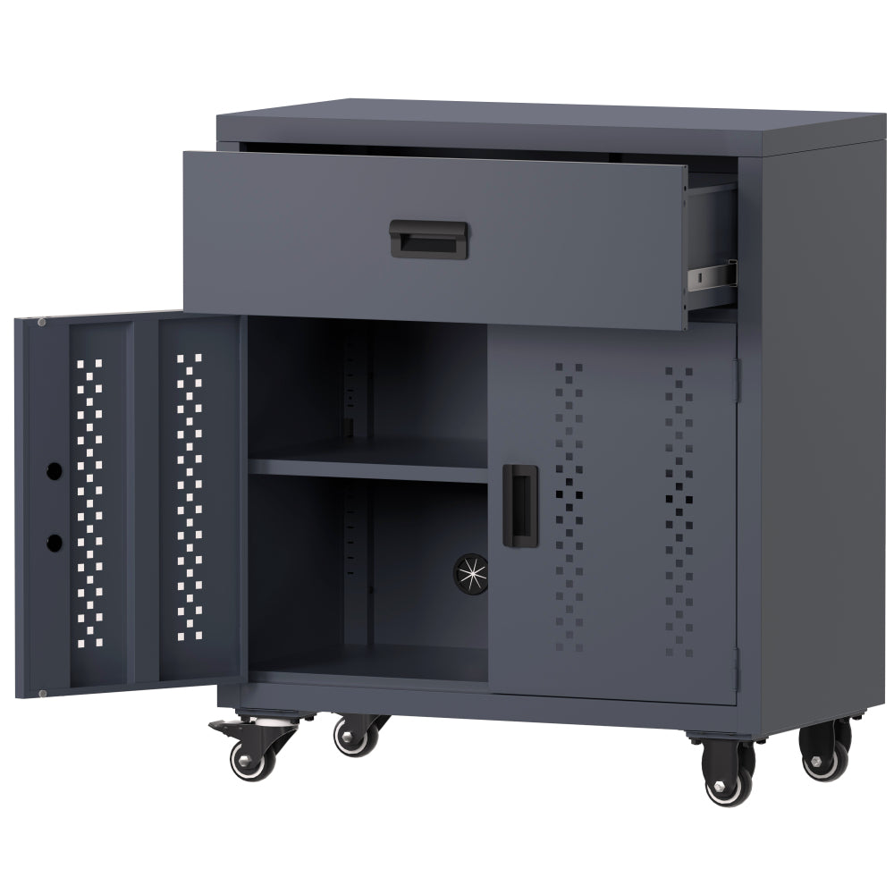 Metal garage storage cabinet with lockable door and adjustable shelves, rolling tool storage cabinet with 4 wheels - 31.49-inch steel lock cabinet, suitable for garages and warehouses (gray)