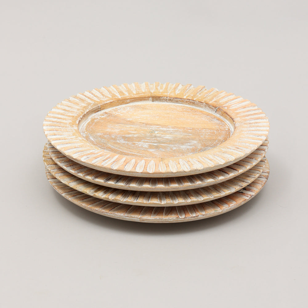 Handcrafted 13" Wood White Charger Plate| Wooden Dinning Placemat|Artisan Wood Tableware