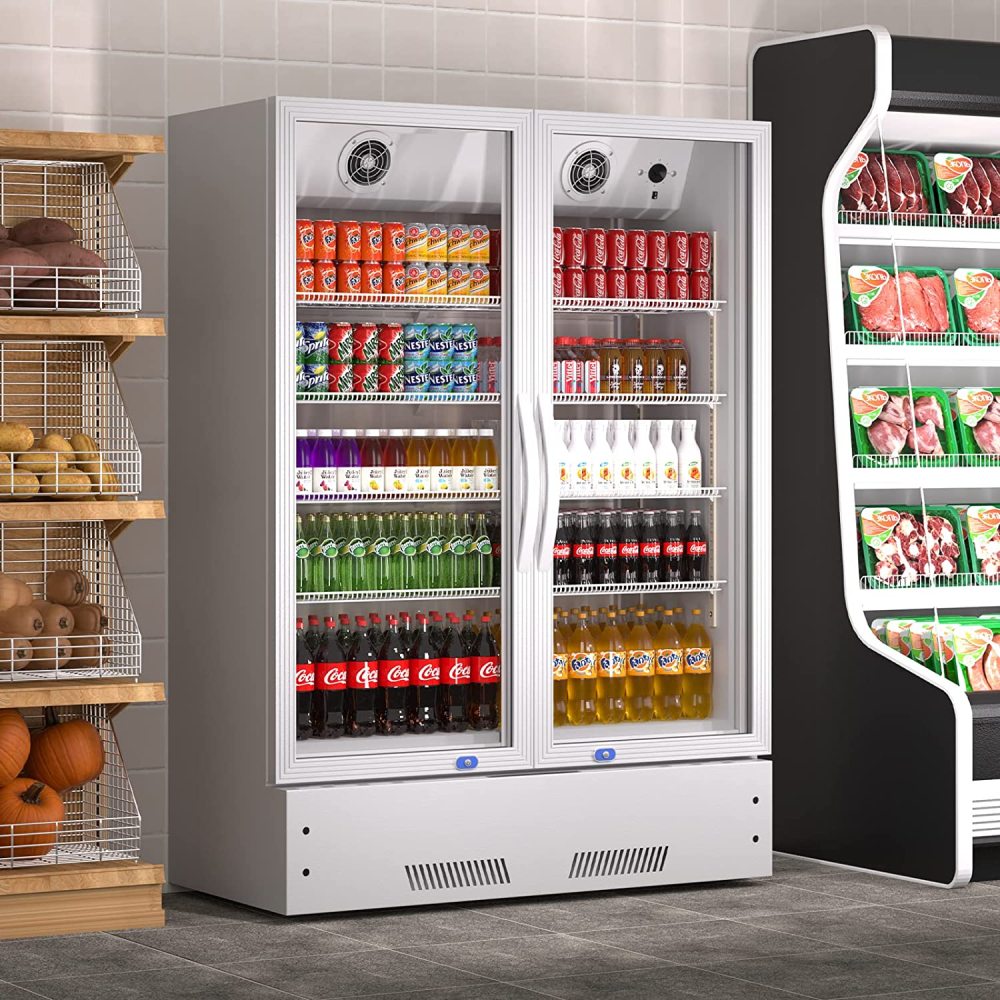 Commercial Display Refrigerator, Upright Swing Glass Door Merchandiser Fridge with LED Lightning, Reach-in Beverage Cooler for Shop Restaurant, ETL Approved, 17.1 Cu. Ft, Silver
