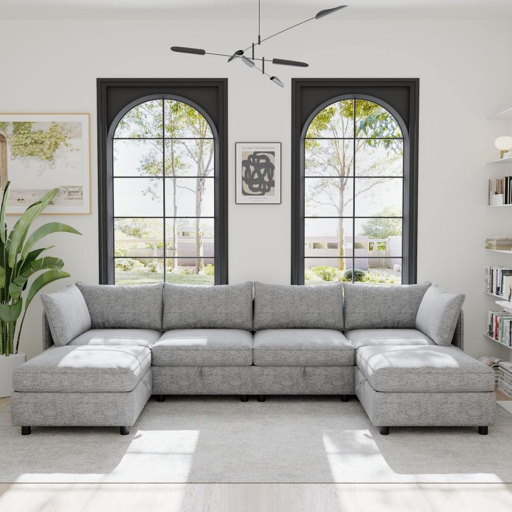 Armless Seat for Modular Sectional Sofa, Convertible Sofa Seat With Storage, Sleeper Sectional Sofa Set, Fabric Flexible Modular Combinations for Living Room(2PCS)