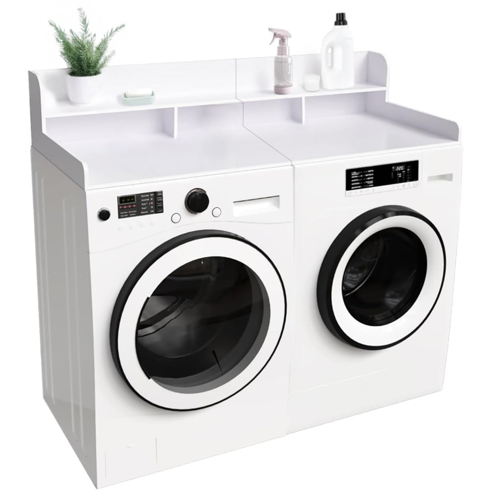 Washer Dryer Countertop with Non-slip Pads Laundry Wood Shelf Topper with Edge, 54" Width x 27.5" Depth Double Layer Organizer for Washer and Dryer Laundry Hamper Counter Storage Organization (WHITE)