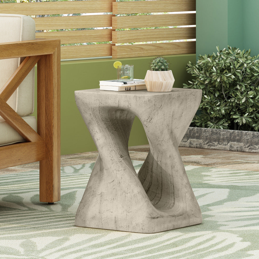 MGO Twist Shape Side Table, Wood-like texture, Black Color