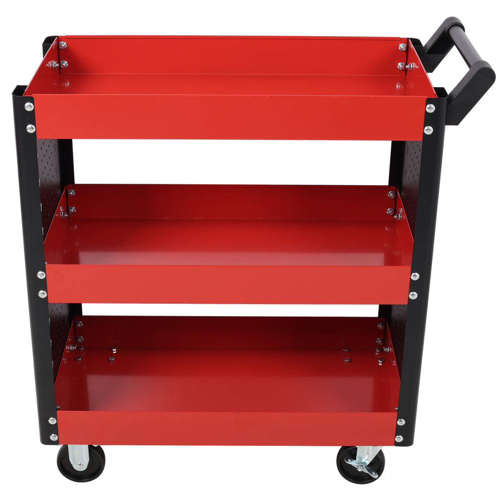 3 Tier Rolling Tool Cart on Wheels,Heavy Duty Utility Tool Cart with Pegboard for Repair Shop, Garage, Warehouse,Red