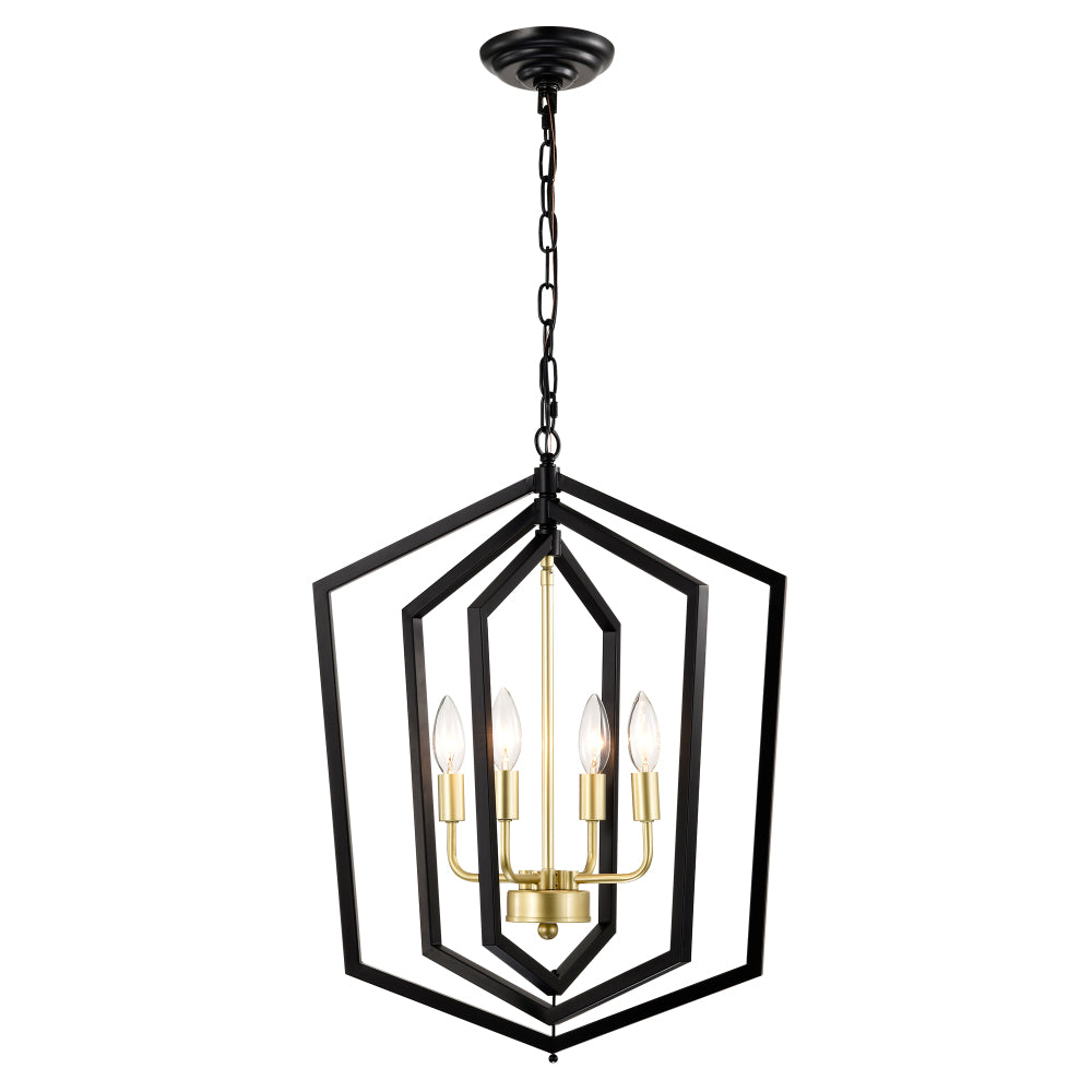 18.11" Matte Black + Gold Chandelier for Dining Room, 4-Light Kitchen Chandelier Light Fixture Modern Metal Industrial  Chandeliers for Farmhouse Entryway Living Room (E12 Bulbs Not Included)