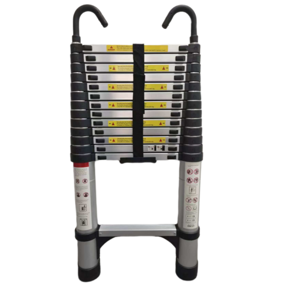 4.1-meter telescopic ladder, aluminum telescopic ladder, non slip feet, maximum capacity of 300 pounds, foldable ladder with hooks, suitable for RV or outdoor work