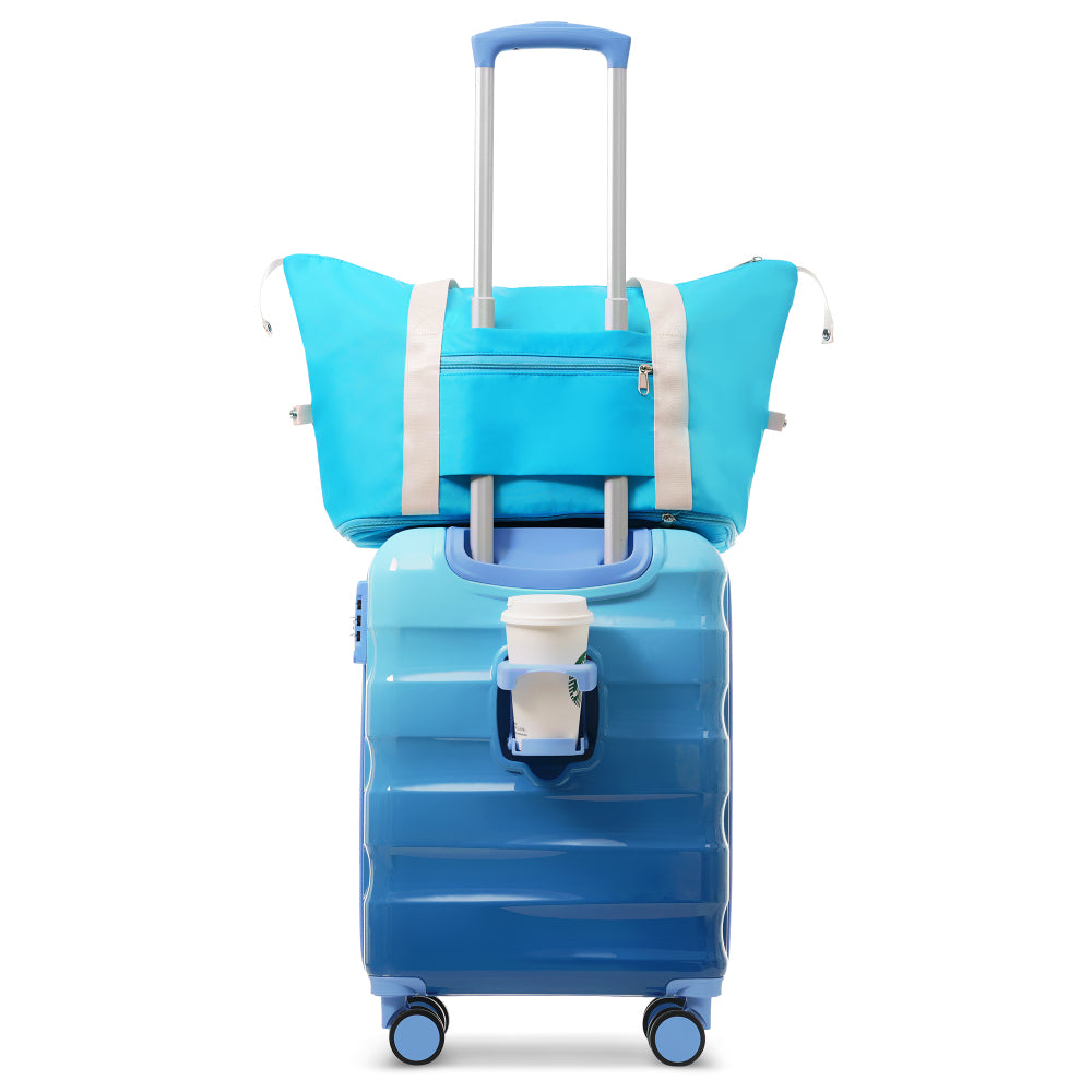 20" Carry-on Luggage with Cup Holder – Lightweight Glossy Hardshell Suitcases with Spinner Wheels, TSA Lock, Airline Approved, 2 Piece Set