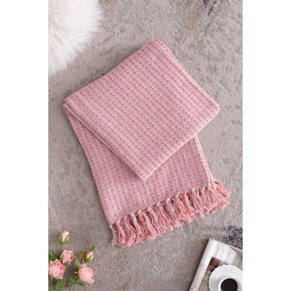 50x60" Decorative Pink Cotton Throw Blanket with Tassels, 2 Pack