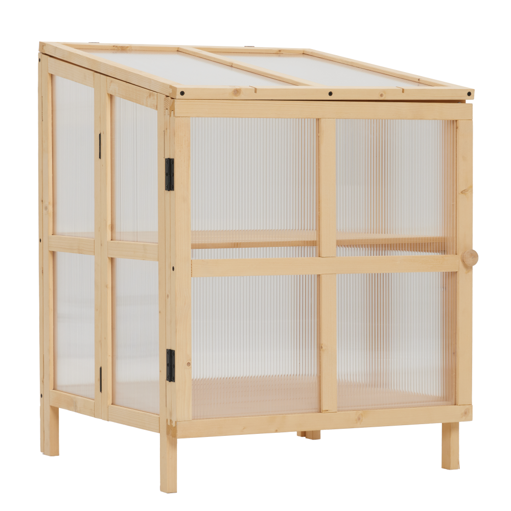 2 Tier Foldable Cold Frame Greenhouse, Portable Wooden Greenhouse Garden Cold Frame Raised Planter Box with Shelves