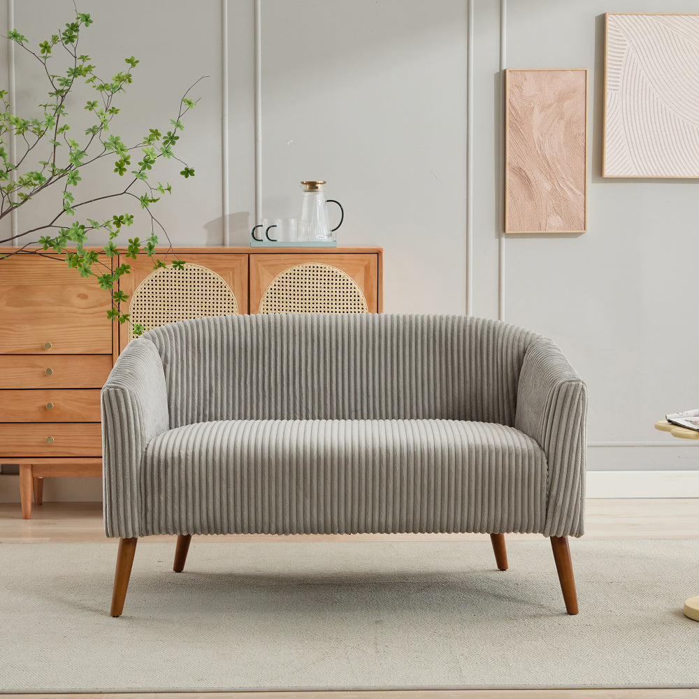 50.78" Modern Loveseat Couch Sofa, Corduroy Fabric Upholstered 2-Seat Sofa, Loveseat with Wooden Walnut Legs for Small Space Office Studio Apartment Bedroom,Gray