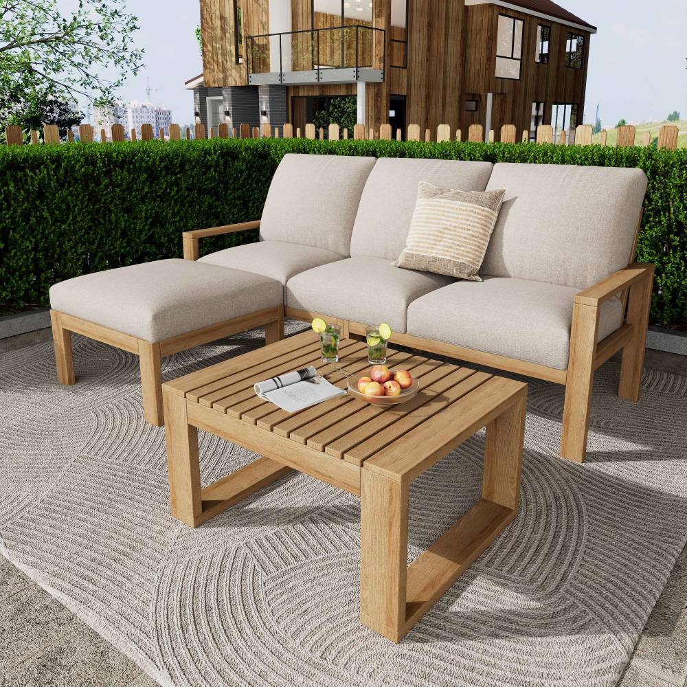 Outdoor 3pcs Acacia Sectional Patio Sofa Set