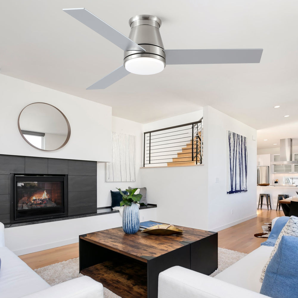 48" Bruched Nickel Lowe Profile Ceiling Fan with Light