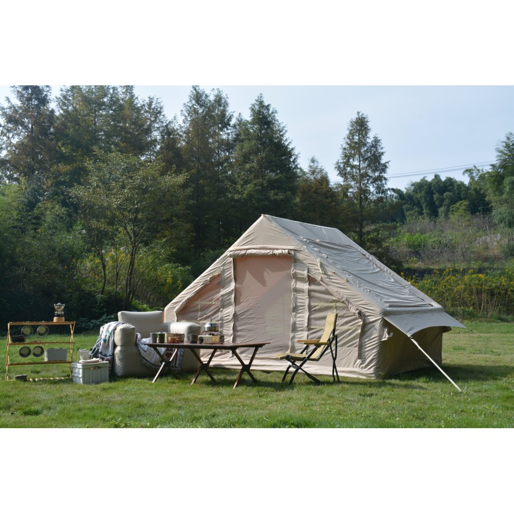 Inflatable Camping Tent Easy Setup 4 Season Glamping Tent with High Performance Inflatable Structure 4-6 Persons Waterproof Windproof Outdoor Self-Supporting Blow up Tent Air Tent Portable House Beige