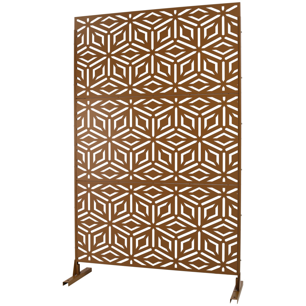 Outdoor & Indoor Privacy Screen Metal Privacy Screen 76" H×48" W, Freestanding Decorative Privacy Screen for Deck Balcony Patio, Privacy Fence Panels for Outside Lawn Garden PS115 BROWN