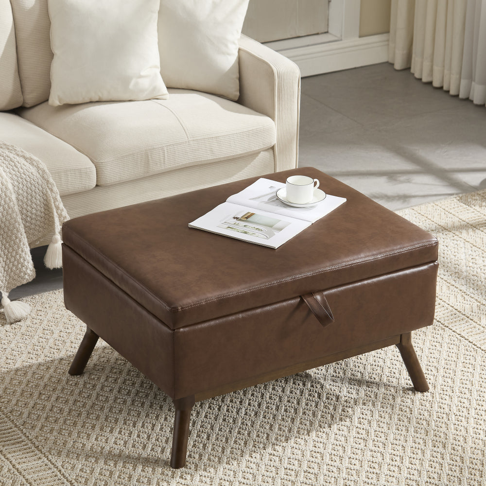 Mid-century modern square coffee table storage bench, assembled, suitable for living room, entryway and family room, used as a coffee table, stirrups, shoe bench