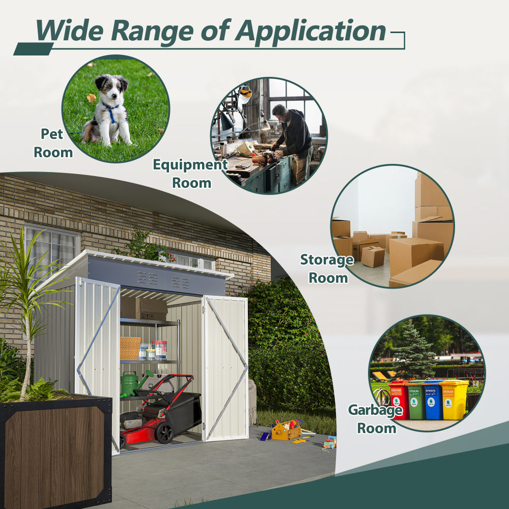6'x4' Outdoor Metal Storage Shed for Garden Tools Lockable Door With Floor Frame