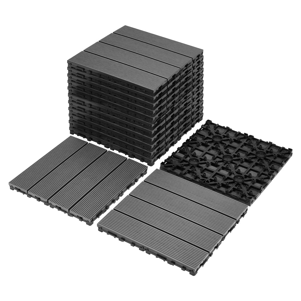 9 PCS heavy-duty & recyclable Wood-Plastic DIY Interlocking Deck Tiles 11.8" x 11.8"- Waterproof Outdoor and Indoor Flooring for Patio, Balcony, Porch, Backyard, Bedroom (Gray)