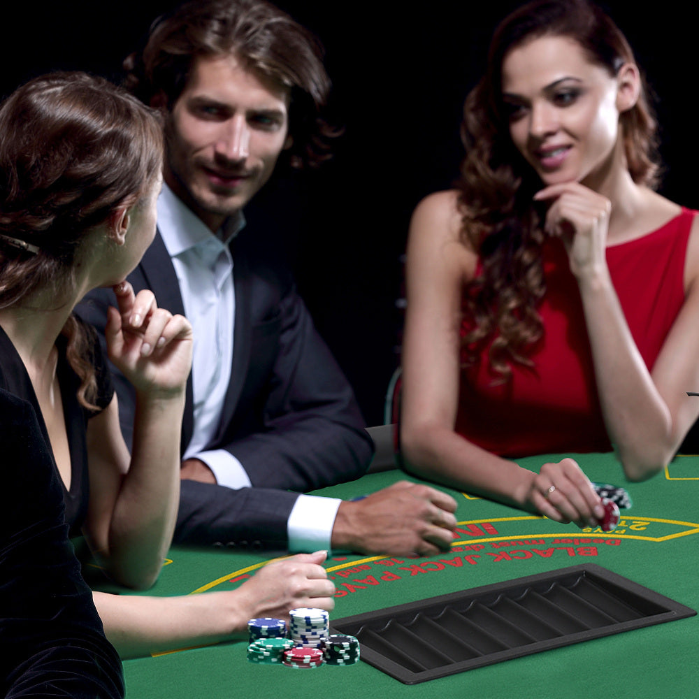 Soozier Poker Table Foldable, 72" Blackjack Table for 7 Players with Chip & Cup Holder, Green Felt