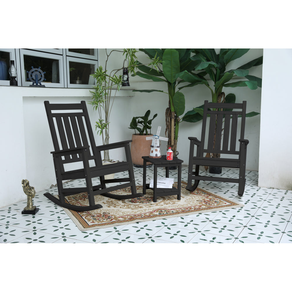 Oversized Rocking Chair with Wood-Texture, Outdoor Rocking Chair for Adults, All Weather Resistant Porch Rocker for Lawn Garden, Grey