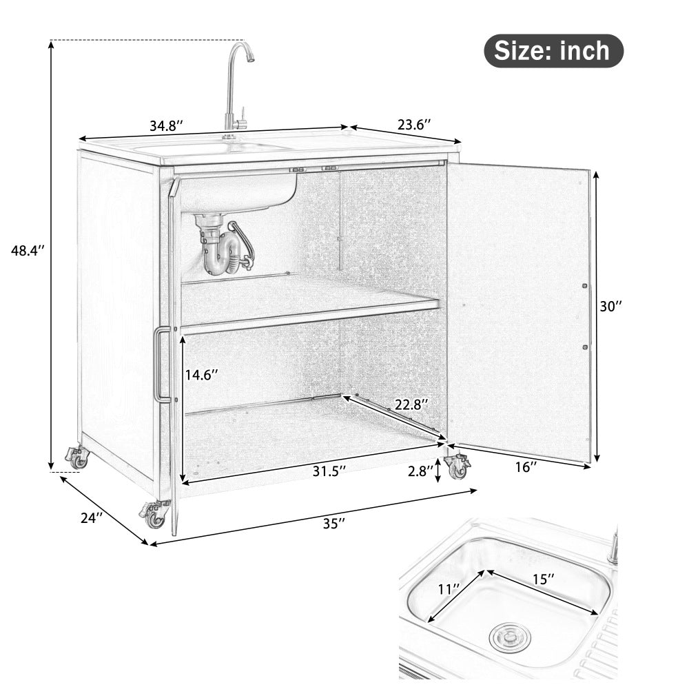 Outdoor Movable Kitchen Sink Outdoor Grill Cart Outdoor Storage Cabinet Outdoor Kitchen Island Patio Modular Kitchen Sink Station with Cabinet for Garden, Patio, Backyard, Matte Black