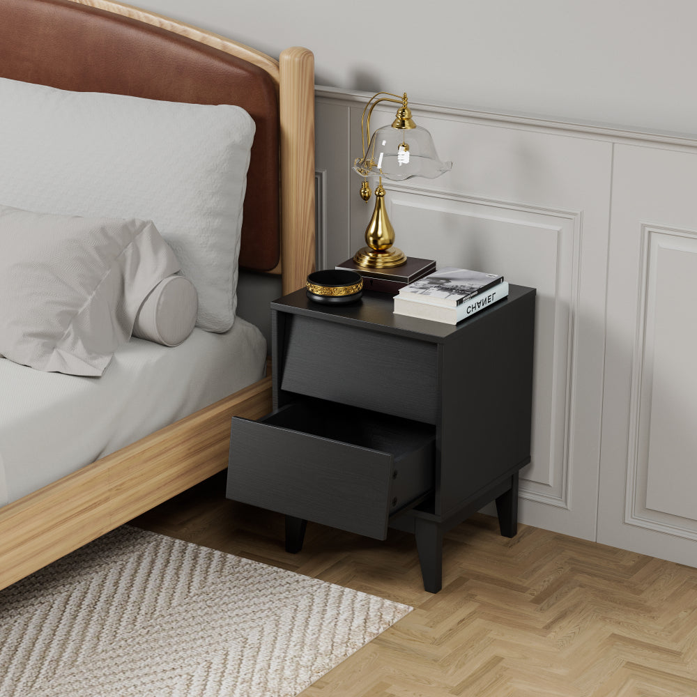 2 Set Nightstands Features Vintage-style and Bevel Design, Made of MDF, Mid Century Modern Nightstand, Night Stand for Bedroom